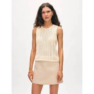 NEW WHITE + WARREN hand crocheted lofty cotton tank top in ivory